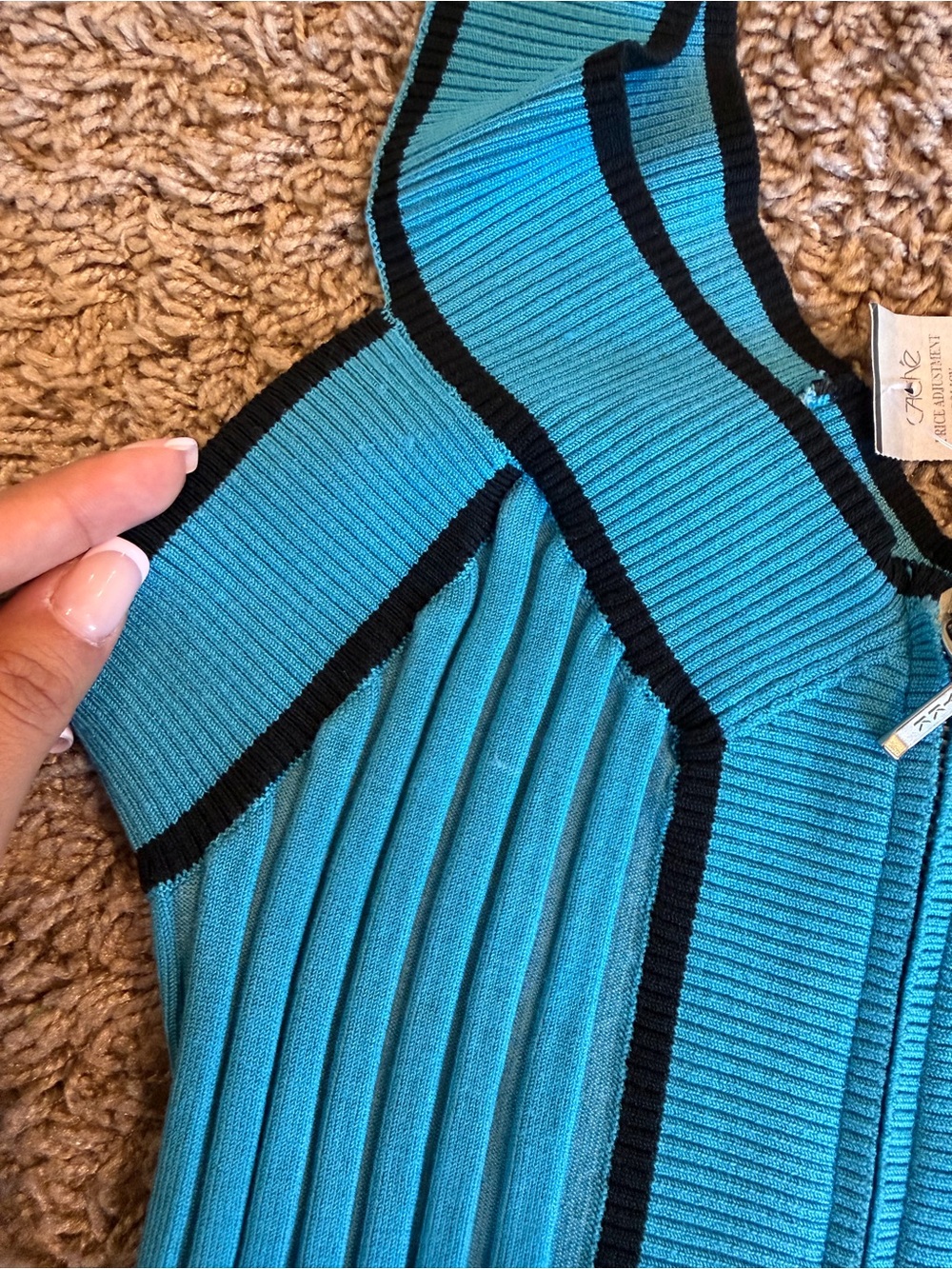 Cache Turquoise Ribbed Zip-Front Tank with Black Trim - Picture 5 of 5